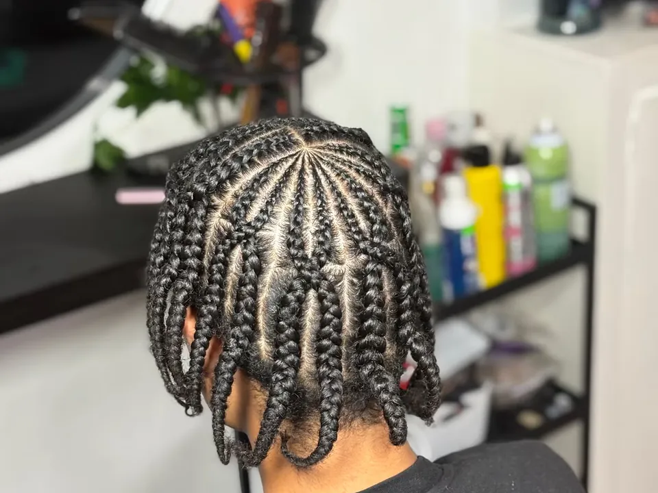 Freshly installed knotless braids parted into neat sections